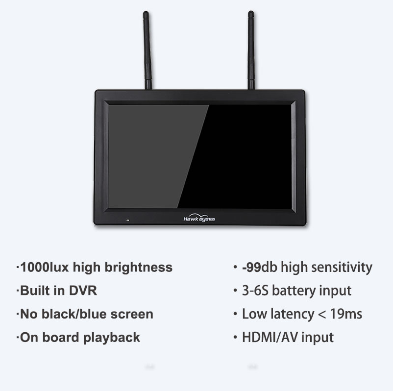 FPV-монитор Hawkeye Captain X 10,2-дюймовый 4,9-5,8-6 ГГц 96-канальный с режимом отслеживания HDMI DVR