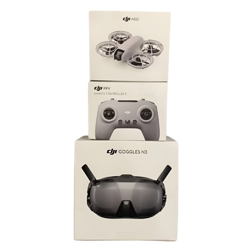Комплект управления полётом DJI: квадрокоптер DJI Neo, очки DJI Goggles N3, пульт DJI RC3 и батарея
